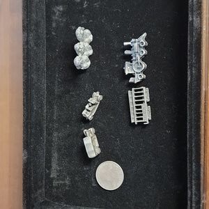 Pewter collection, cars, train, monkeys